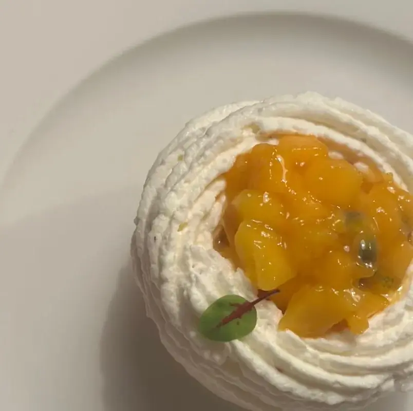 Exotic fruit pavlova prepared in a chalet by the private chef