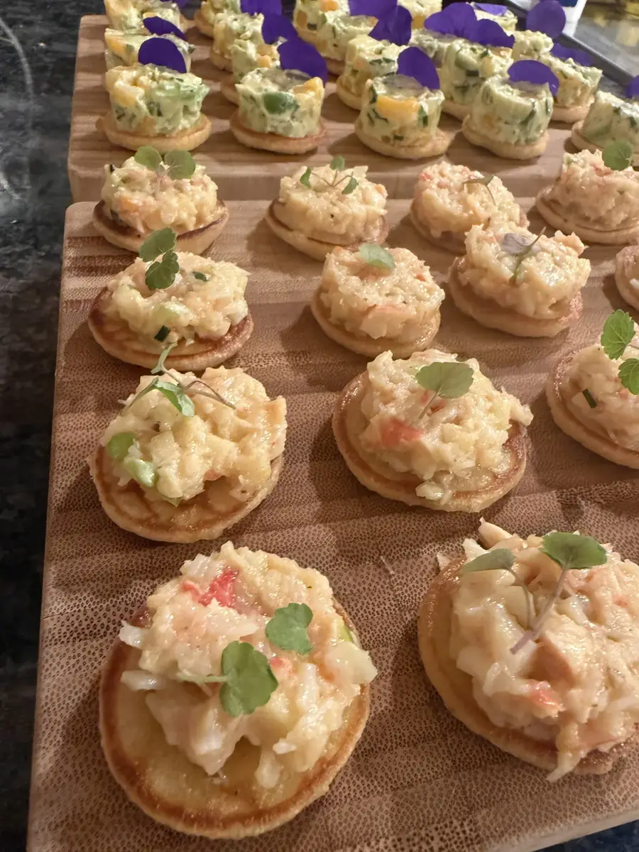 Homemade canapés for a cocktail reception