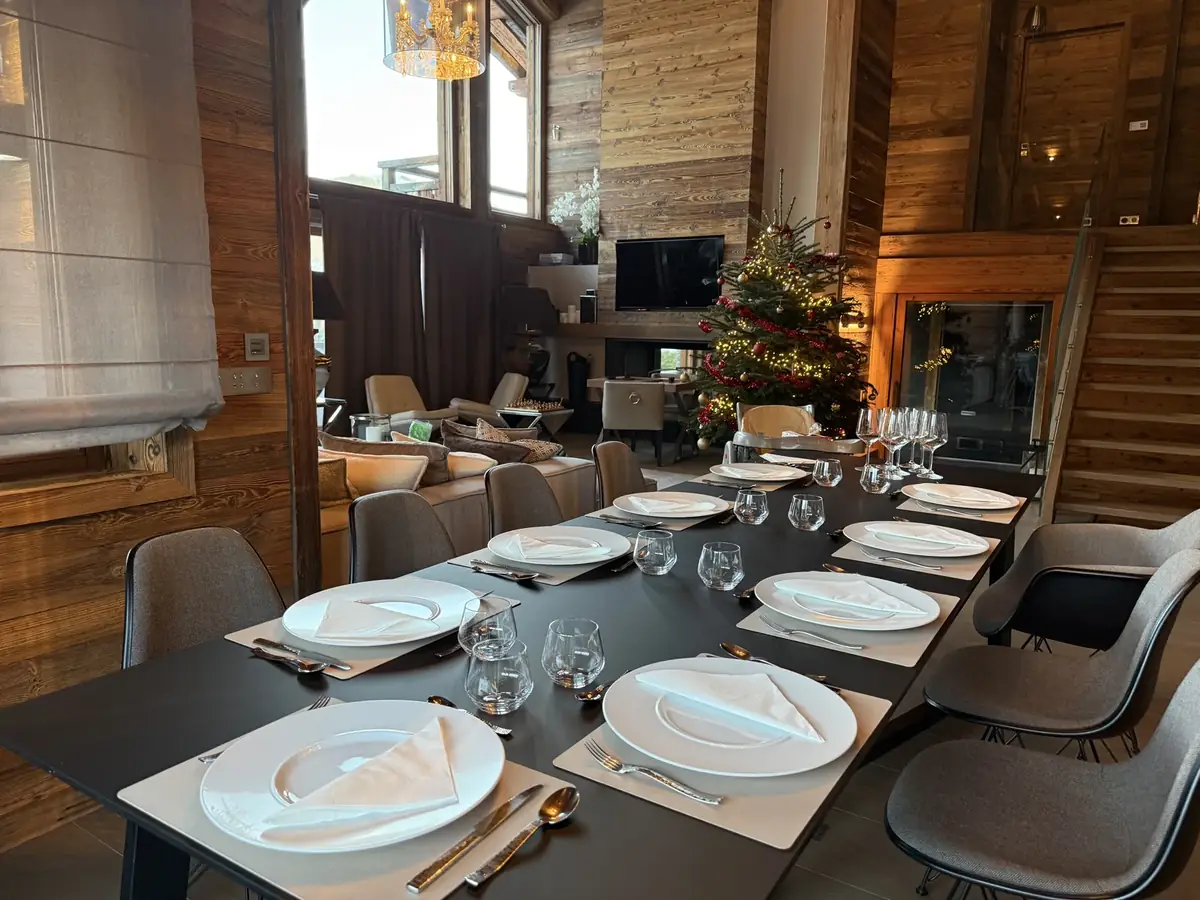Dinner table set in a Megève chalet