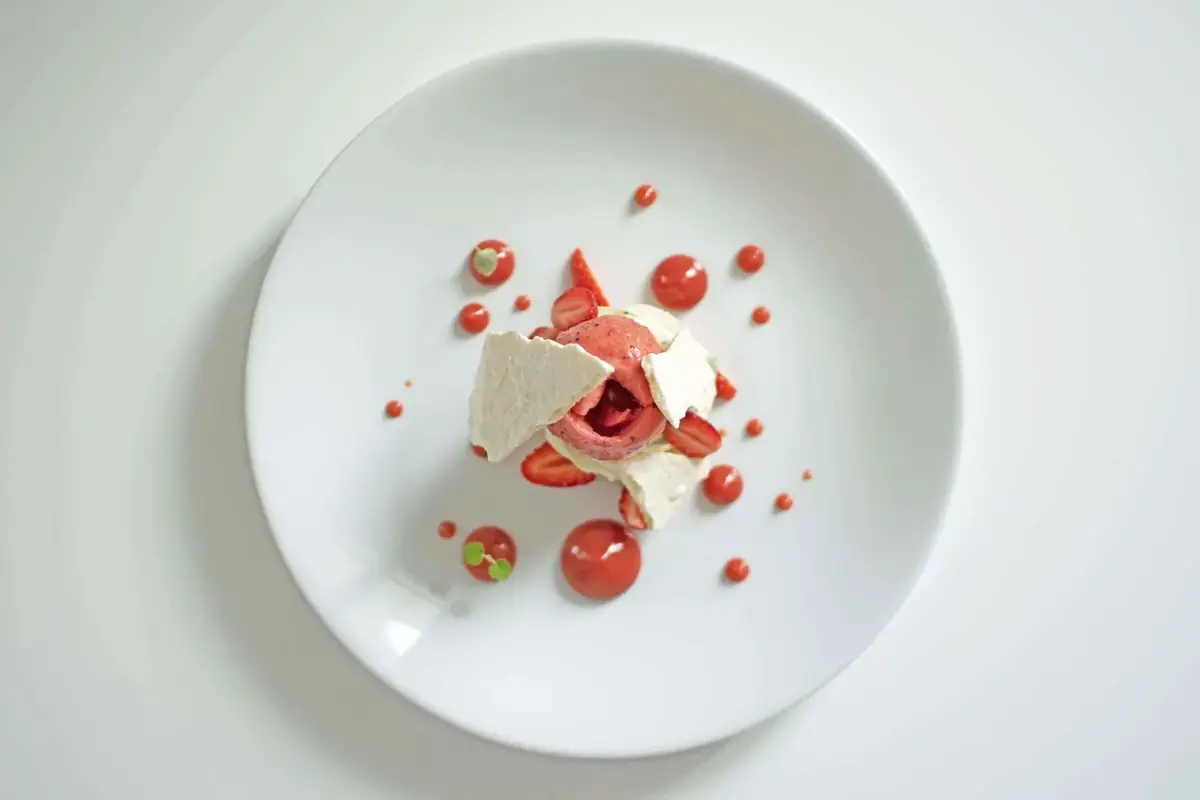 Strawberry and basil vacherin, Adam Brunet's signature dessert