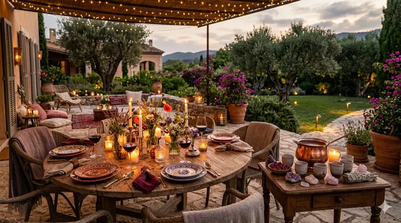 Chef privé pour un cercle de femmes : une table dressée sous une pergola