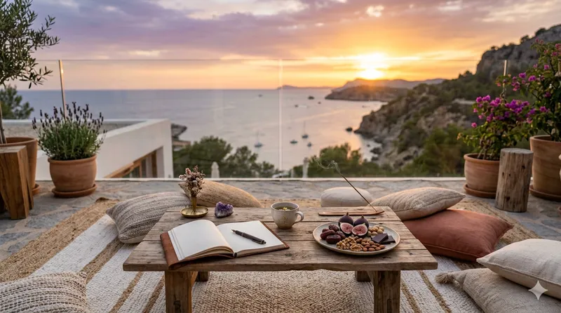 Chef privé pour une retraite de développement personnel : une table face à la mer au coucher du soleil