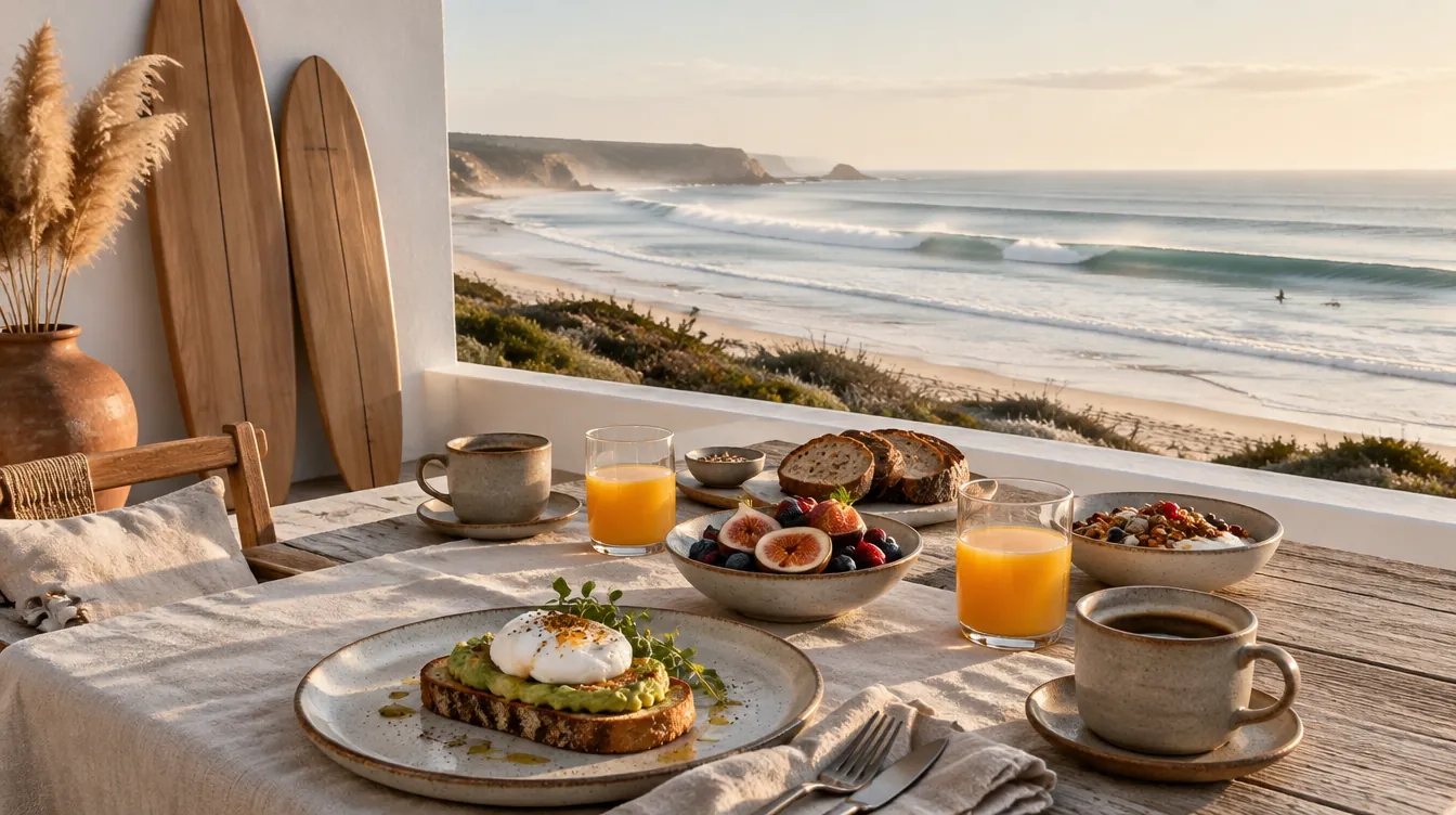 Chef privé pour une retraite surf : une terrasse de surf camp face à l'océan